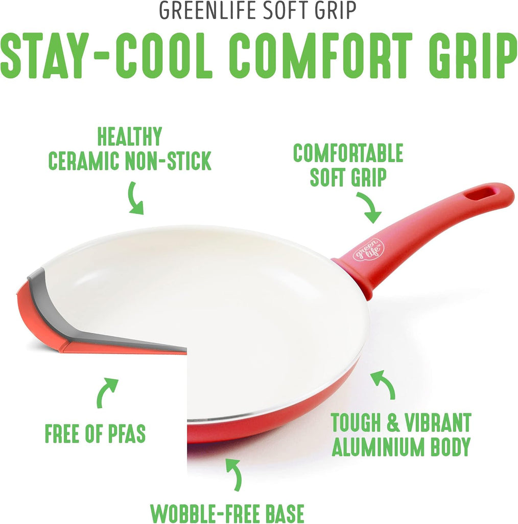 16 Piece Nonstick Cookware Set, Soft Grip Non-Toxic PFAS-Free Ceramic Pots & Pans, Dishwasher & Oven Safe, Frying