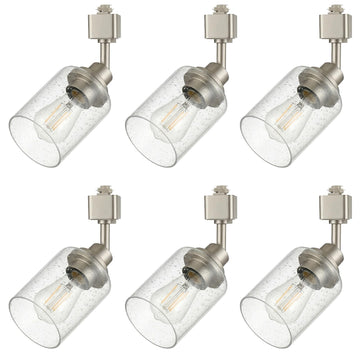 6 Pack H Track Lighting Replacement Heads Brushed Nickel, Ceiling Track Lighting Fixtures with Seeded Glass Shades