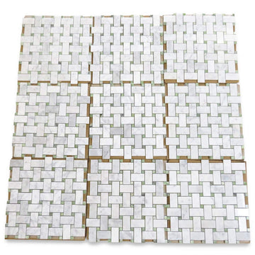 Carrara White Marble 1x2 Basketweave Mosaic Tile w/Green Jade Dots Polished Kitchen Bath Wall Floor Backsplash Shower