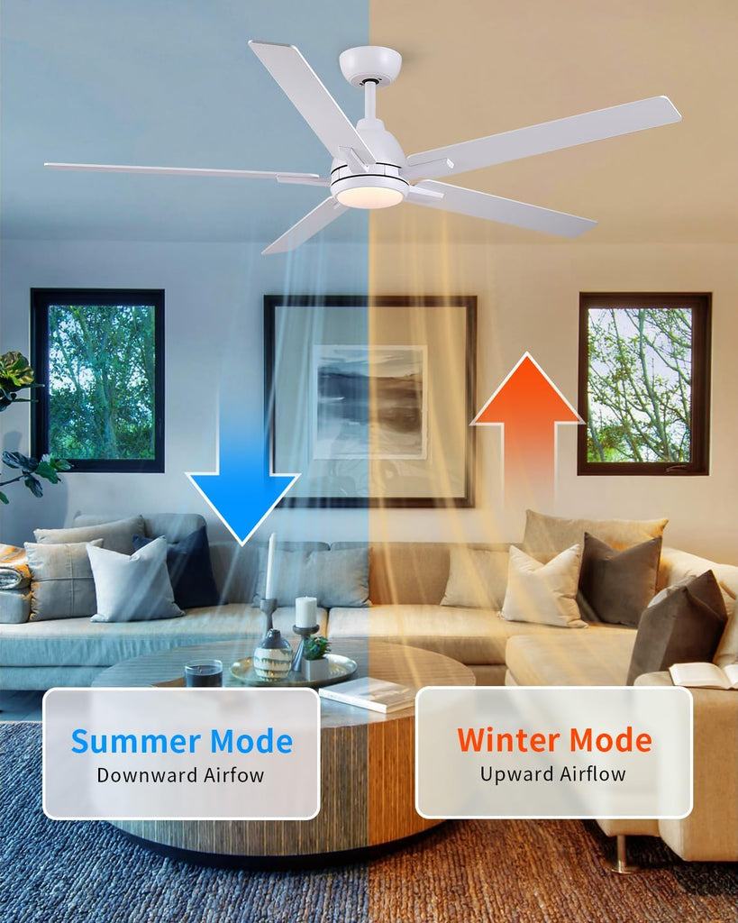 60 Inch Ceiling Fans with Lights and Remote, White Ceiling Fan , 5 Blades, Downrod
