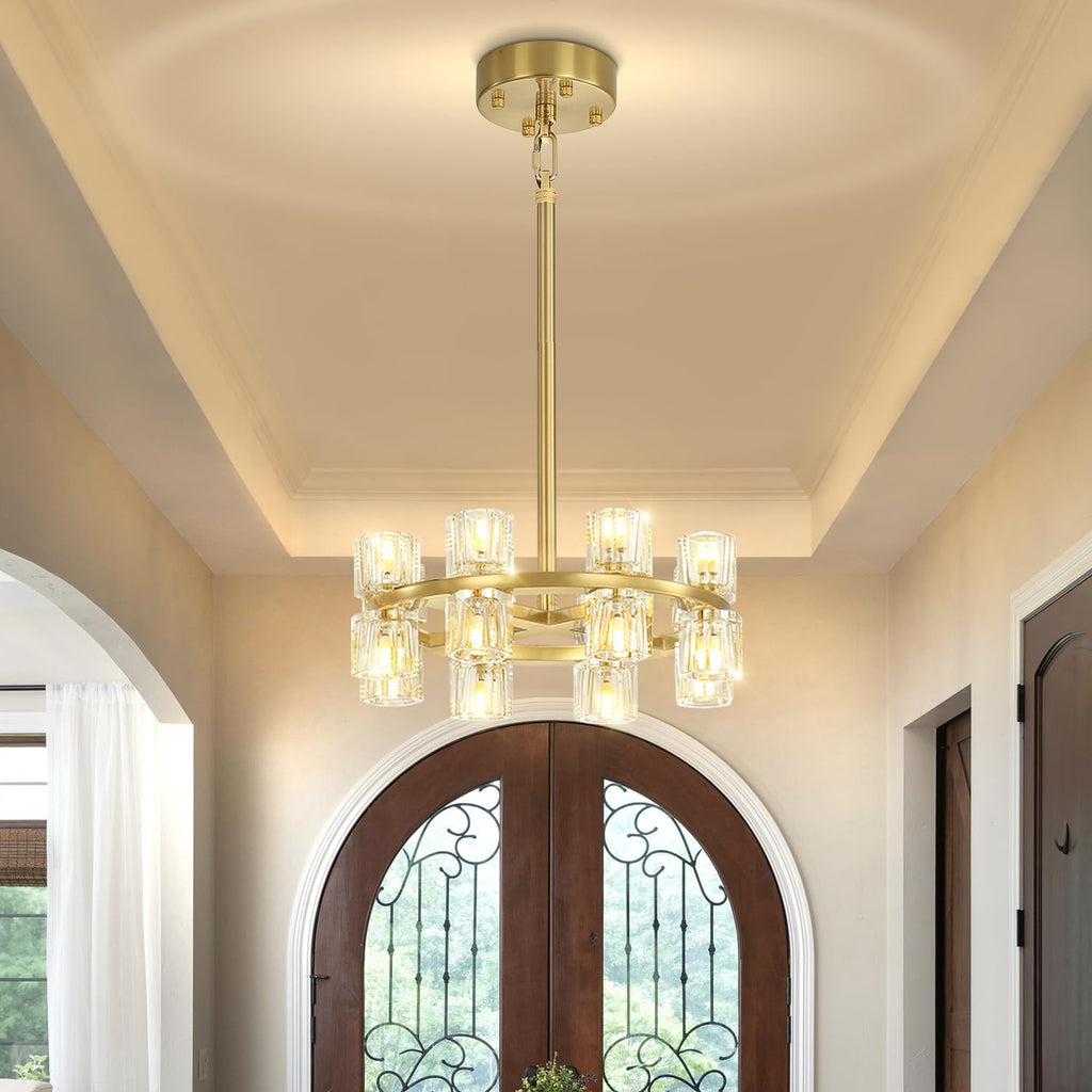Inspired Arcachon Style Round Wagon Wheel Chandelier, 16" 16-Light Gold — Foyer, Dining & Living Room