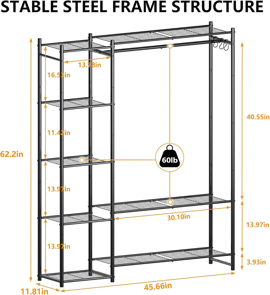 Wardrobe Closet,Portable Clothes Rack with 4 Tiers Shelves,Freestanding Closet Organizers and Storage System with