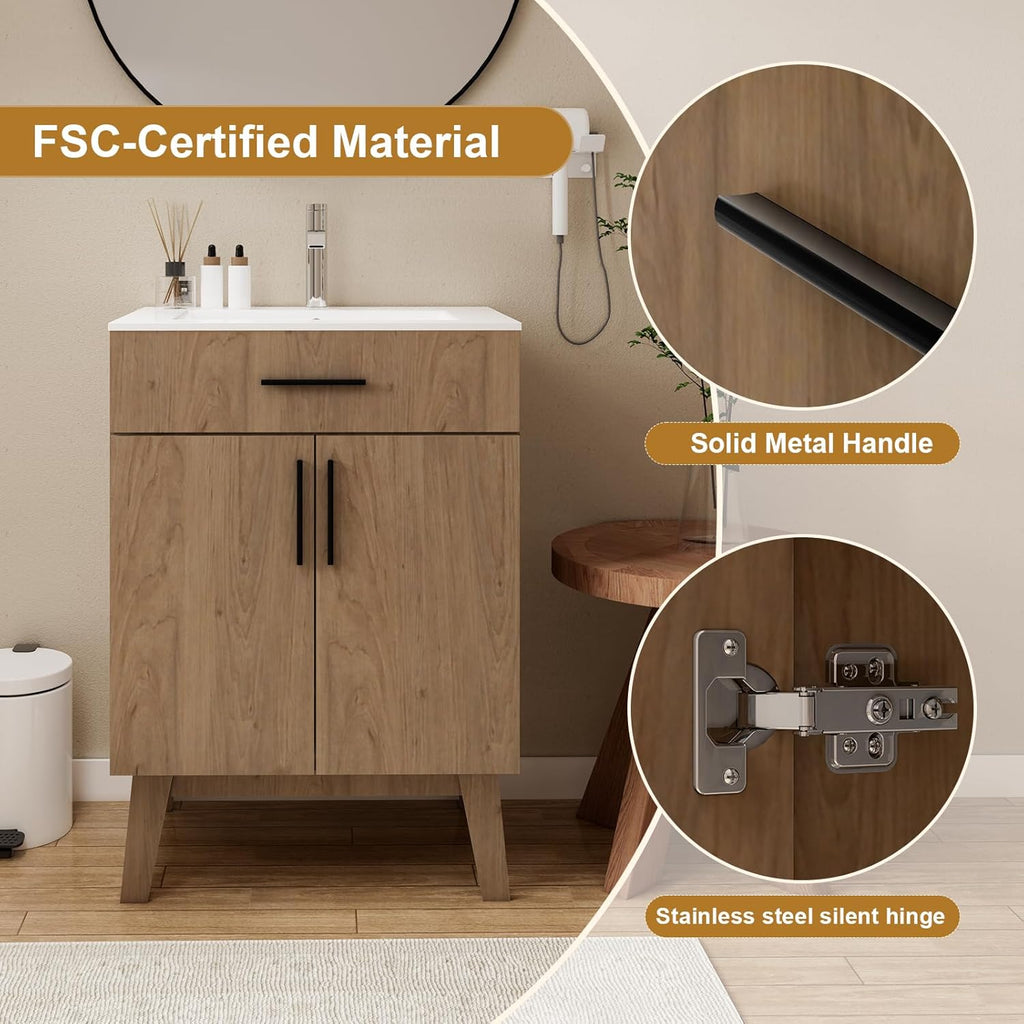 24" Bathroom Vanity with Sink, Vanity Combo with Two Soft Close Cabinet Doors