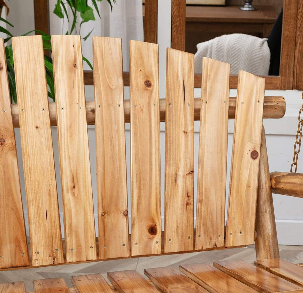 Outdoor Wooden Porch Swing Front Porch Hanging Bench Swing 2 Seat Chair for Garden, Patio, Backyard, Playground, Log