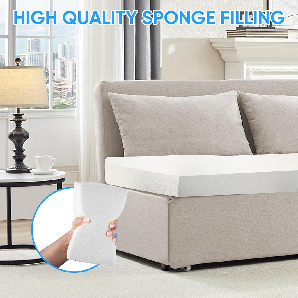 64" Queen Pull Out Sofa Bed, Linen Convertible Couch Bed with Tri-Fold Hidden Mattress, No-Tool Assembly, Space