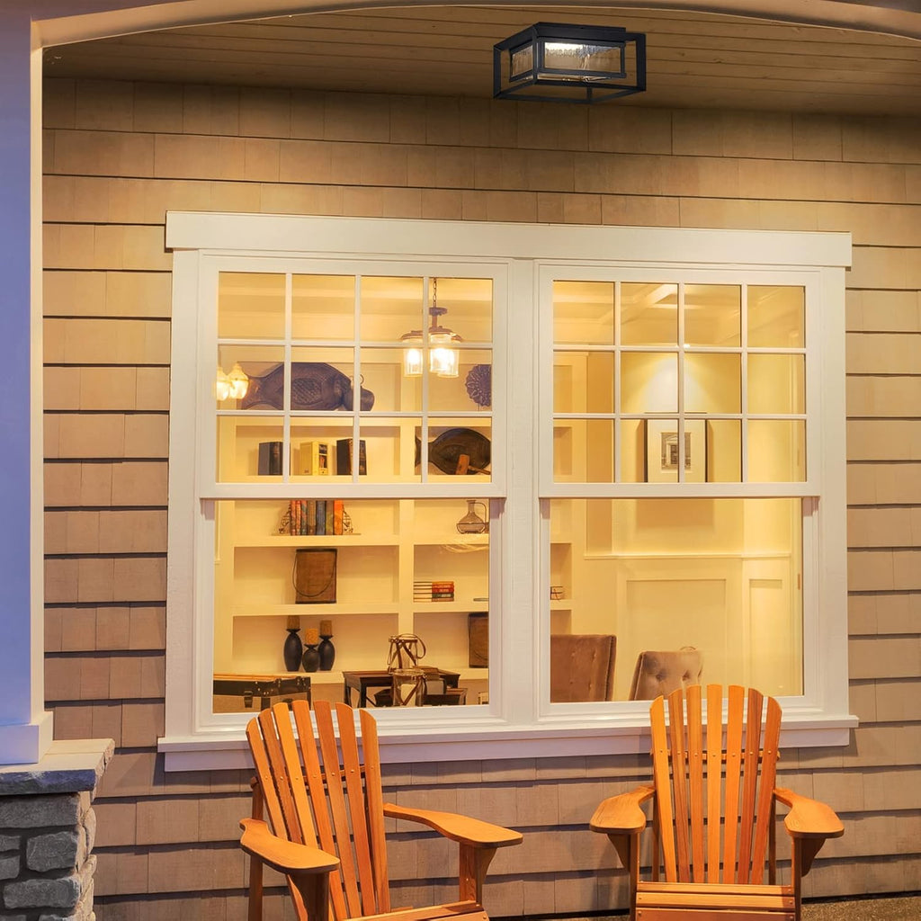 Hartbrook Outdoor Ceiling Light Fixture, Matte Black Flush Mount LED Light with Clear Glass for Porch, Patio & Entryway