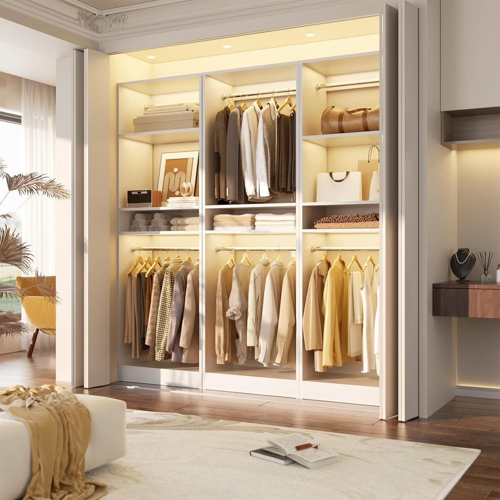 Freestanding Closet System, 25" Closet Organizer Wardrobe with Hanging Rods & Shelve, Adjustable Clothes Garment
