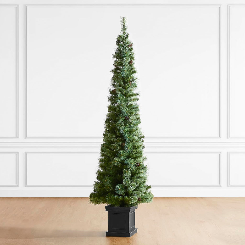 2 Pack Artificial Christmas Trees, 7FT Prelit Christmas Tree Green Pine Entrance Trees Christmas Porch Tree with 200