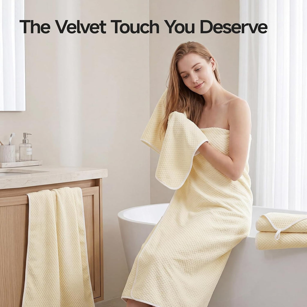 Microfiber Towel Set of 6, Yellow | Ultra-Soft & Oversized, Absorbent & Quick-Drying | 2 Bath Sheets, 2 Hand Towels &