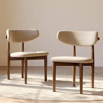 Mid-Century Modern Dining Chairs Set of 2, Fully Assembled Dining Chairs, Solid Ash Wood Frame, Textured Linen Blend