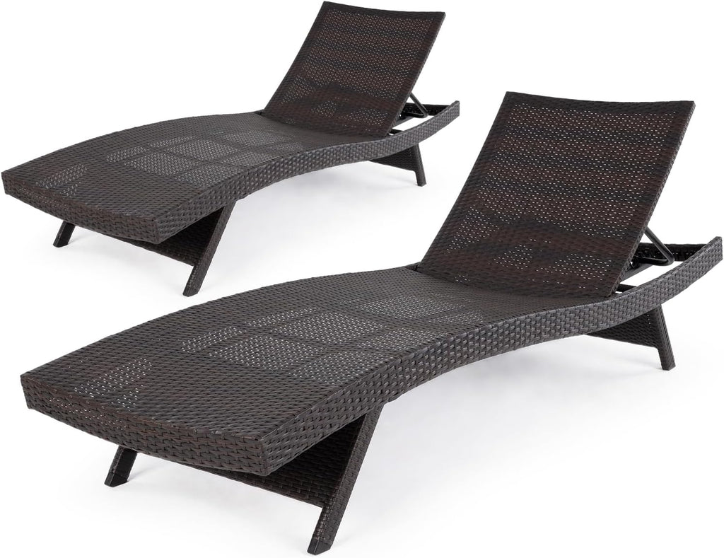 Katalina Chaise Lounge Set of 2-500lbs Support, UV Wicker, Ergonomic Wave Design, Reclining Backrest