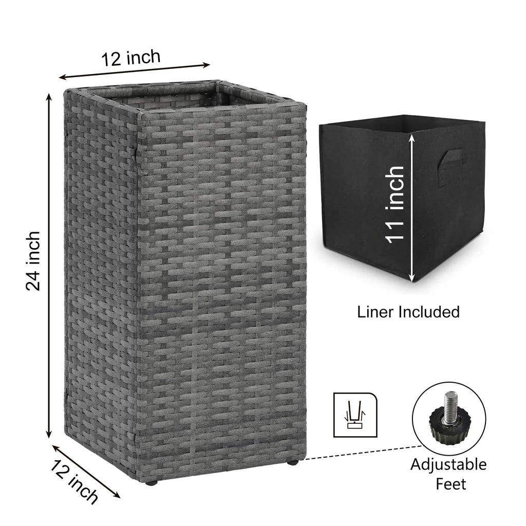 2 Pack Tall Planters for Outdoor Rattan Square Box 12x12x24inch