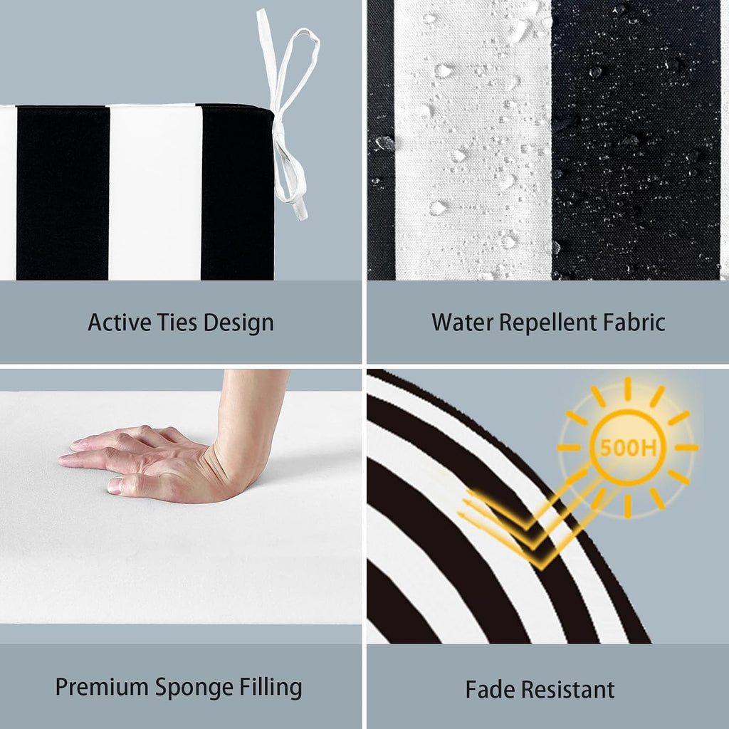 Outdoor Chair Cushions 18.5"x16"x2" Pack of 4, Water-Repellent Square Corner Memory Foam Seat Cushions with Ties - Set of 4