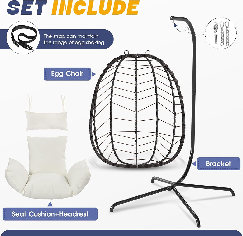 Egg Chair with Stand, Patio Wicker Bifanuo Hanging Chair, Hammock Swing Chair, 350LBS Capacity , Balcony