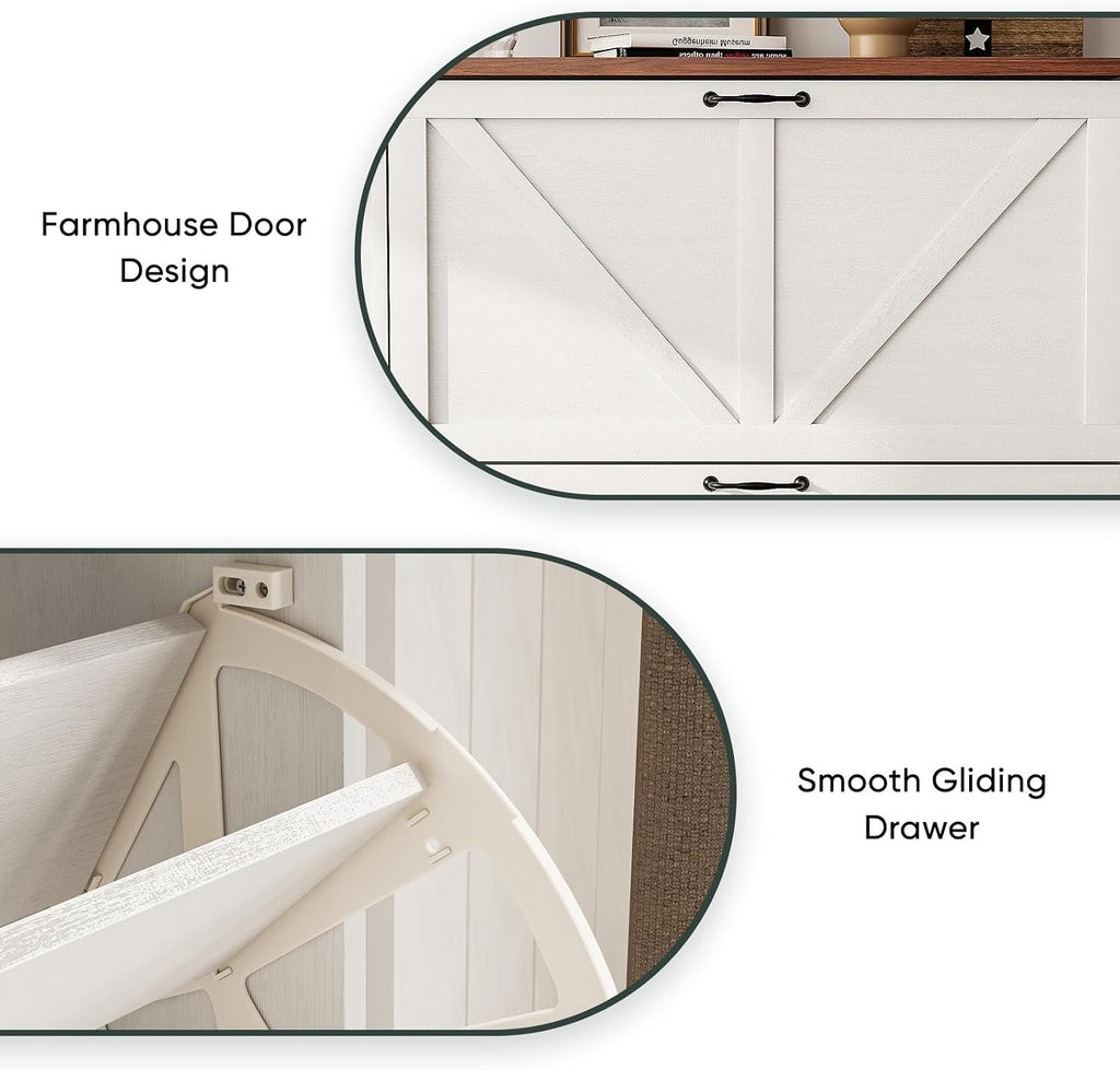 Shoe Cabinet, Shoe Storage Cabinet with 2 Flip Drawers, Narrow Farmhouse Shoe Organizer Cabinet, Slim Shoe Rack