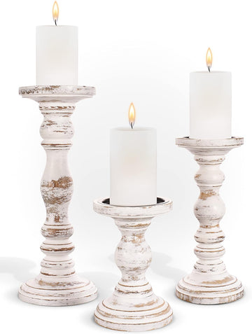 Large Candle Holders for Pillar Candles - Rustic Farmhouse Style Home Decor - Perfect for Table Centerpieces, Coffee