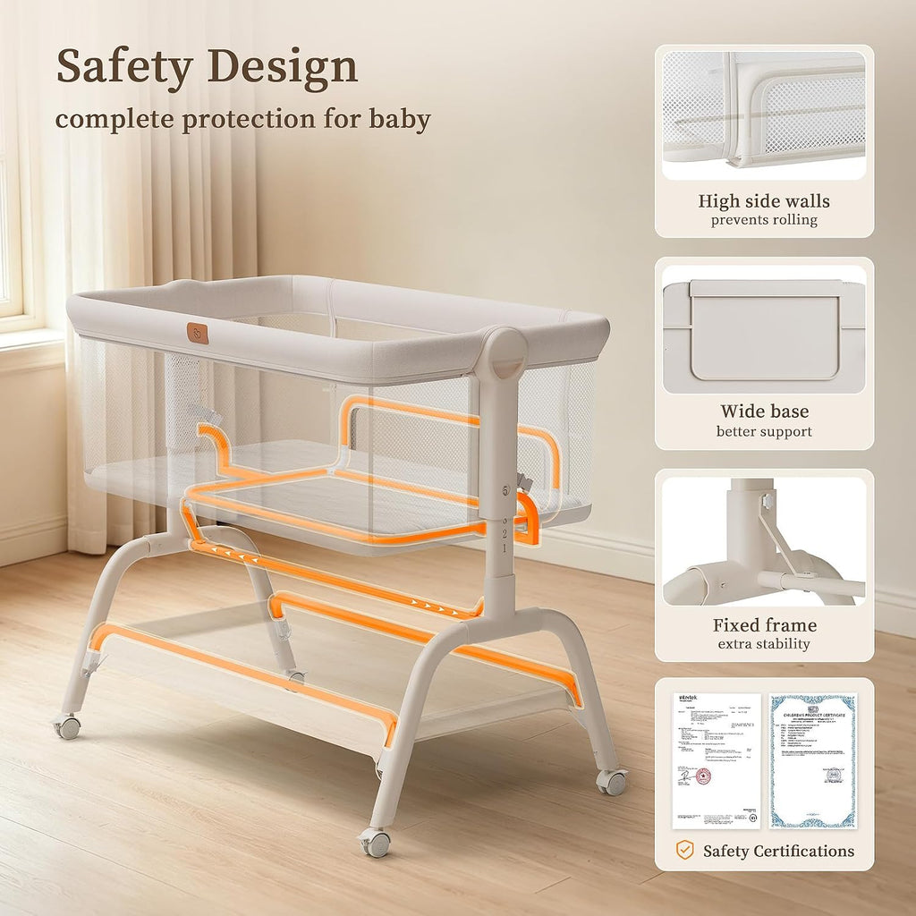Bassinet Bedside Crib, Stable & Safe, Anti-Reflux for Newborn | Bedside Sleeper with Mattress & Sheet, 6 Adjustable