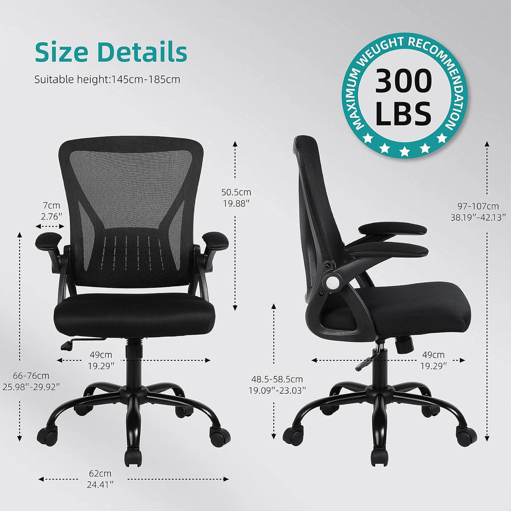 Ergonomic Swivel Desk Chair Breathable Backrest & Lumbar Support Adjustable Height Sponge Seat Rolling Wheels