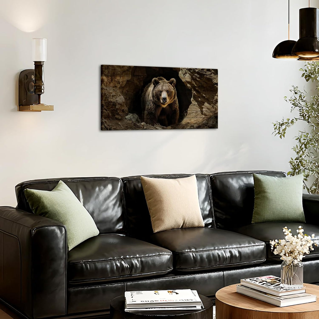 Bear Wall Art Vintage Wildlife Pictures Canvas Art Rustic Cabin Wall Decor Framed 20"x40"