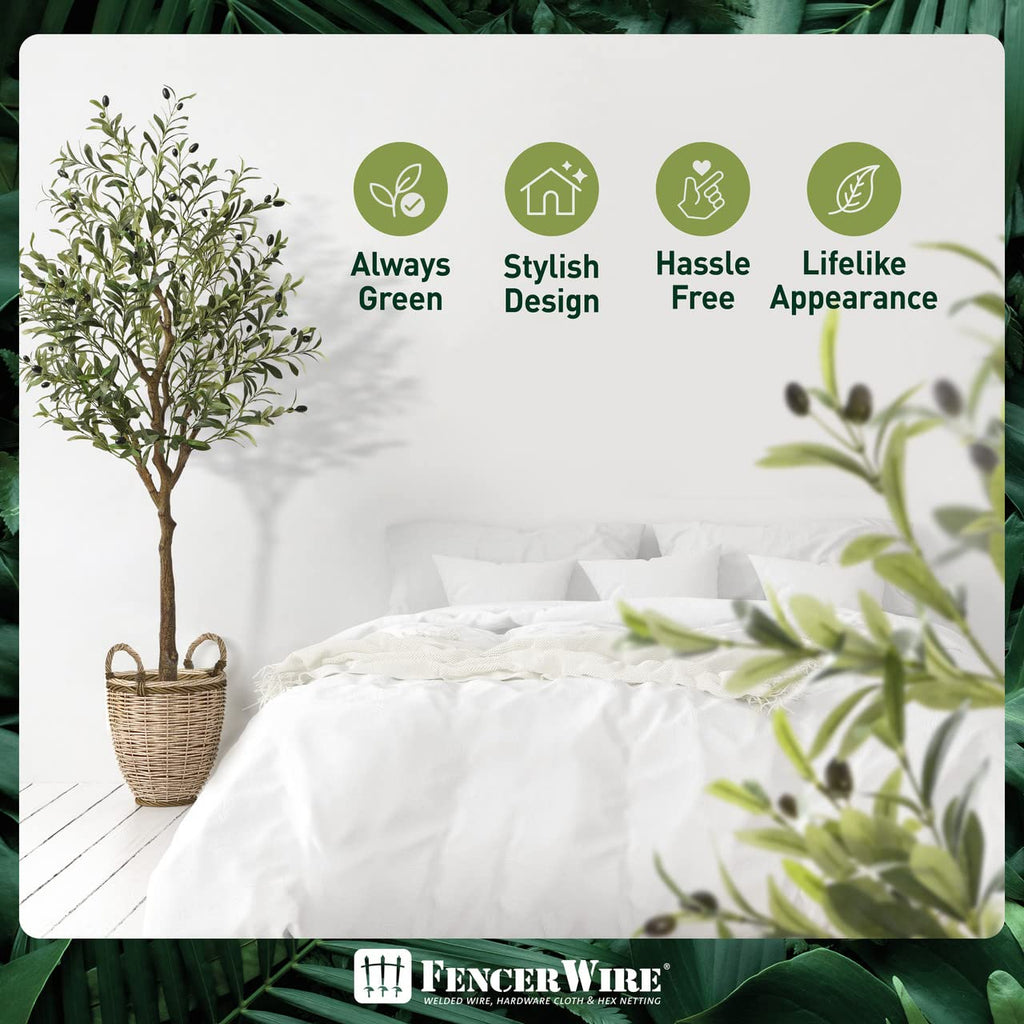 Artificial Olive Tree, 5/6 / 7 Feet Fake Potted Topiary Tree with Dried Moss, Faux Olive Branch and Fruit, Faux Plant