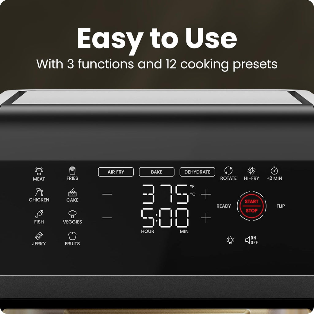 12-Quart 5-in-1 Air Fryer Oven with Digital Timer, Touchscreen, and 12 Presets - Family Size Countertop Convection