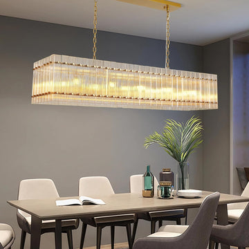 Modern Gold Chandeliers,55 in Chandelier for Dining Room, Rectangular Water Ripple Crystal Glass Chandeliers Lighting Fixture, Suit Living Room, Kitchen Island, Adjustable Hanging Chandelier