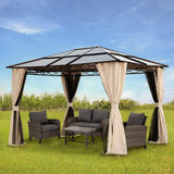 10x12 Gazebo, Hardtop Gazebo, Single Roof Pergolas Metal Aluminum Frame UV 50+ Outdoor Canopy with Mosquito Netting