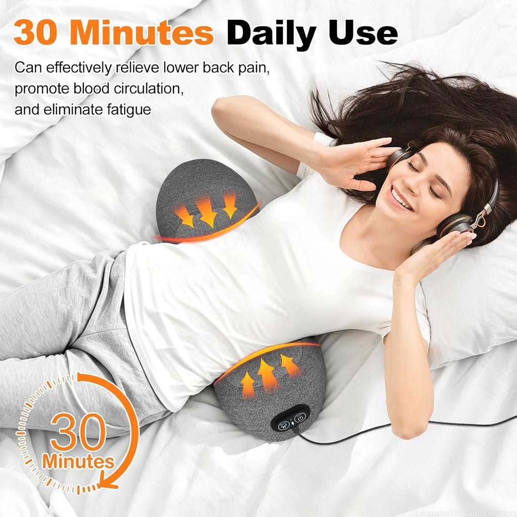 3-in-1 Lumbar Support Pillow with Heat & Massage, Ergonomic Memory Foam Lower Back Massager for Pain Relief Deep