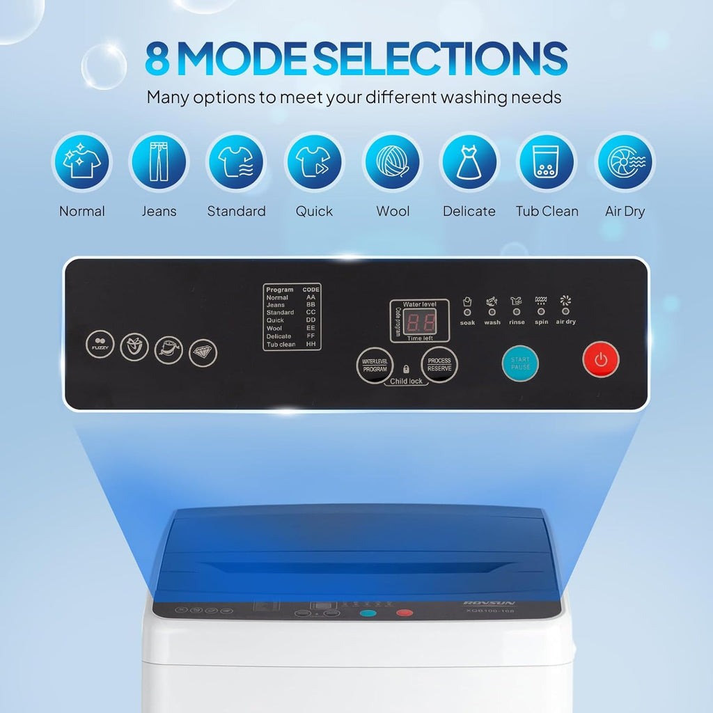 30LBS Fully Automatic Washer, 2 in 1 Portable Washing Machine, Top Load Washer and Spin Dryer Combo with Drain Pump, 8