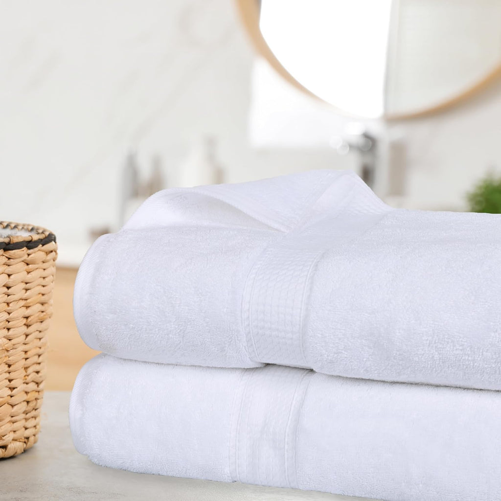Egyptian Cotton Pile Heavyweight Bath Sheet, 2 Piece Set, White | Highly Absorbent, Ultra Soft Luxury 800 GSM Towel