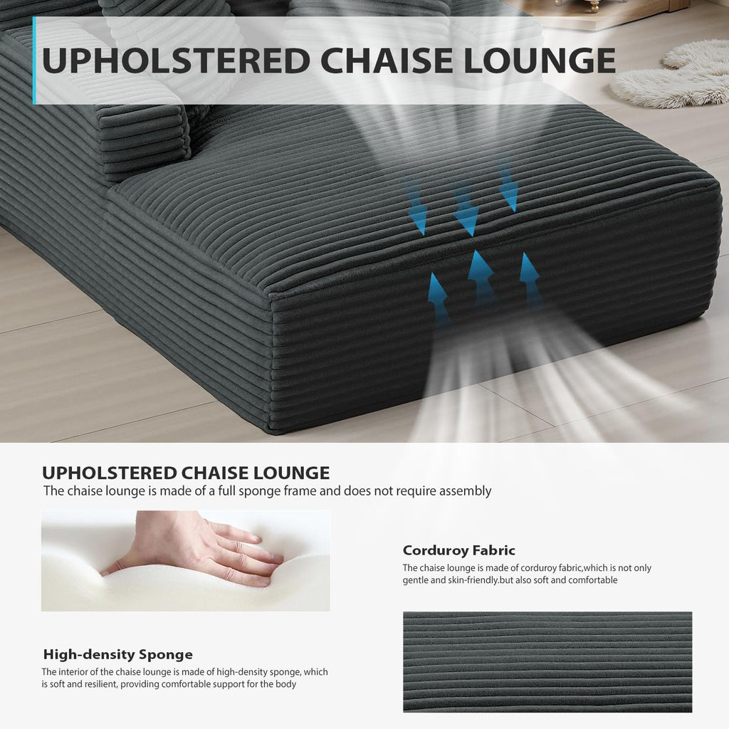 50 Inch Chaise Lounge Chair Indoor, Oversized Corduroy Upholstered Boneless Sofa Bed, Deep Seat Sleeper Couch Reading