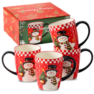 Christmas Coffee Mugs Set of 4, 16oz Ceramic Coffee Cups with Handle for Tea, Soup, Latte, Hot Cocoa & Milk, Large