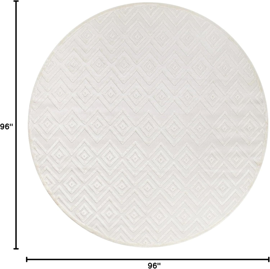 Home Versatile Ivory White 8' x Round Area Rug - Easy Clean, Non Shedding, Bed Room, Living Room, Dining Room