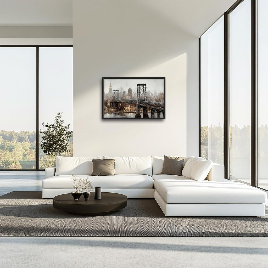 Large New York City Skyline Wall Art Manhattan Bridge Canvas Wall Decor Modern Architecture Oil Painting Pictures