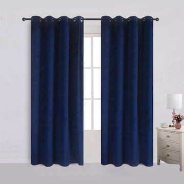 Set of 2 Velvet Flannel Blackout Curtains Panel Drapes Grommet Draperies Eyelet 52Wx96L inch Navy Royal Blue(2