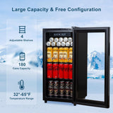 Beverage Refrigerator 180 Can, Black Beer Fridge with Glass Door, 3.2 Cu Ft Mini