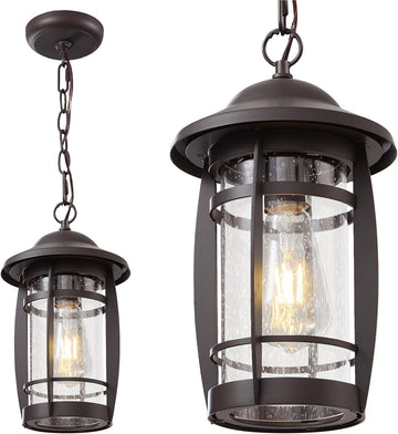 1-Light Outdoor Pendant Light for Porch - Oil Rubbed Bronze Outdoor Chandelier Lantern Waterproof Aluminum Exterior