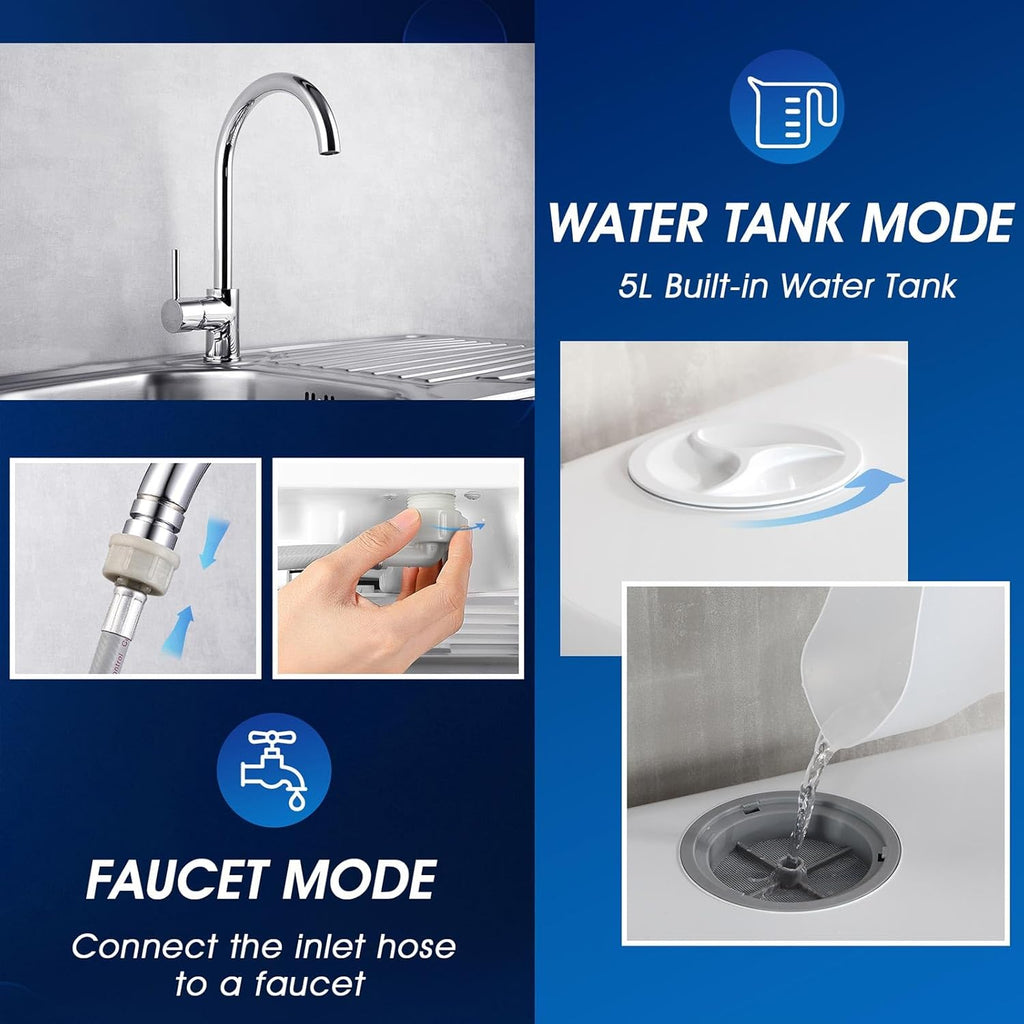 Portable Countertop Dishwashers, 5 Washing Programs Mini Dishwashers with 5 L Built-in Water Tank and Double-layered