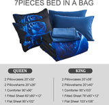 Xruibed Blue Comforter Set Queen 7 Piece Bed in a Bag Blue Rose Comforter with Sheet Set Soft Micorfiber Reversible