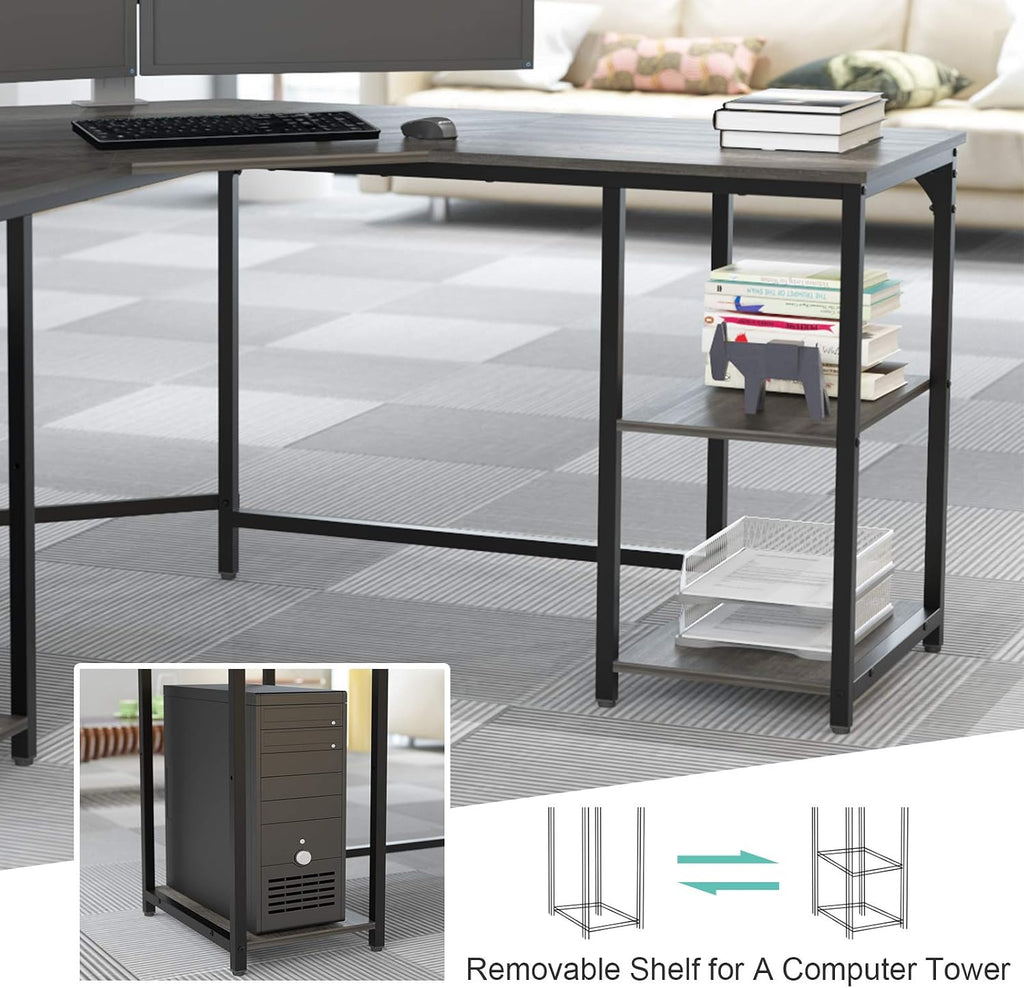 Large L-Shaped Computer Desk with Shelves, Corner Desk, Home Office Writing Workstation, Gaming Desk PC Latop Table
