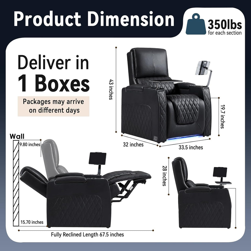 Astronaut Zero Gravity Home Theater Seating Top Grain Leather Recliner Sofa Power Headrest Footrest with Carbon Fiber
