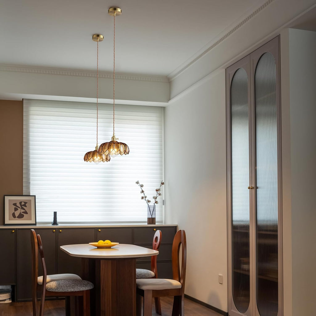 Pendant Lights Kitchen Island: Amber Glass Hanging Light Fixture with Rotating Switch, E26 Base - Modern Lighting