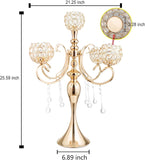 5 Arms Gold Candelabra Centerpiece 26 Inches Tall Chandelier Crystal Beaded Candle Holders for Table Centerpiece