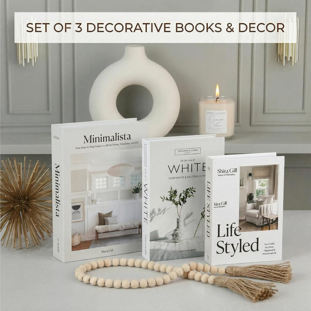 Aesthetic Decorative Books Set of 4 - Faux Decorative Book Boxes for Storage & Display, Fake Books Decor for Coffee