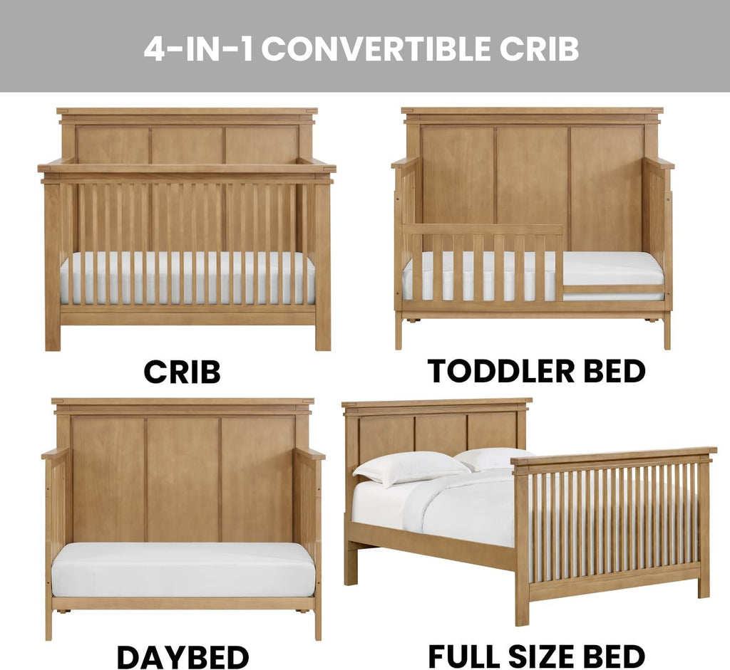 4 in1 Crib Convertible, Honey Wood