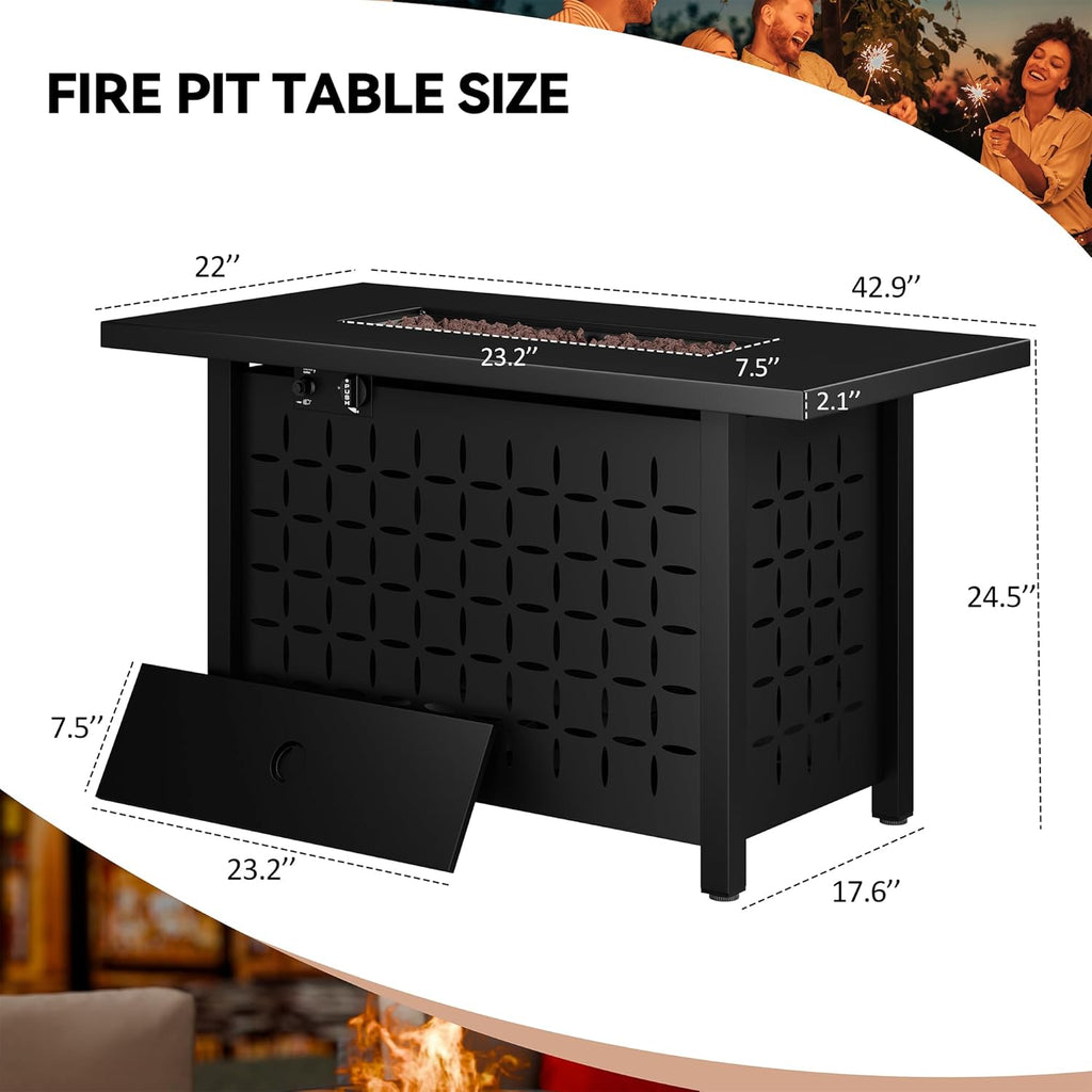 43" Gas Fire Pit for Outside, 50,000 BTU Outdoor Propane Fire Pit Table with Lid & Lava Rock