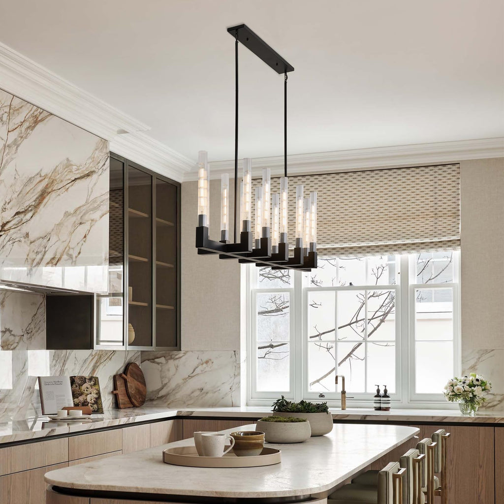 Black Farmhouse Dining Room Chandelier,Modern Linear Rectangle Chandelier