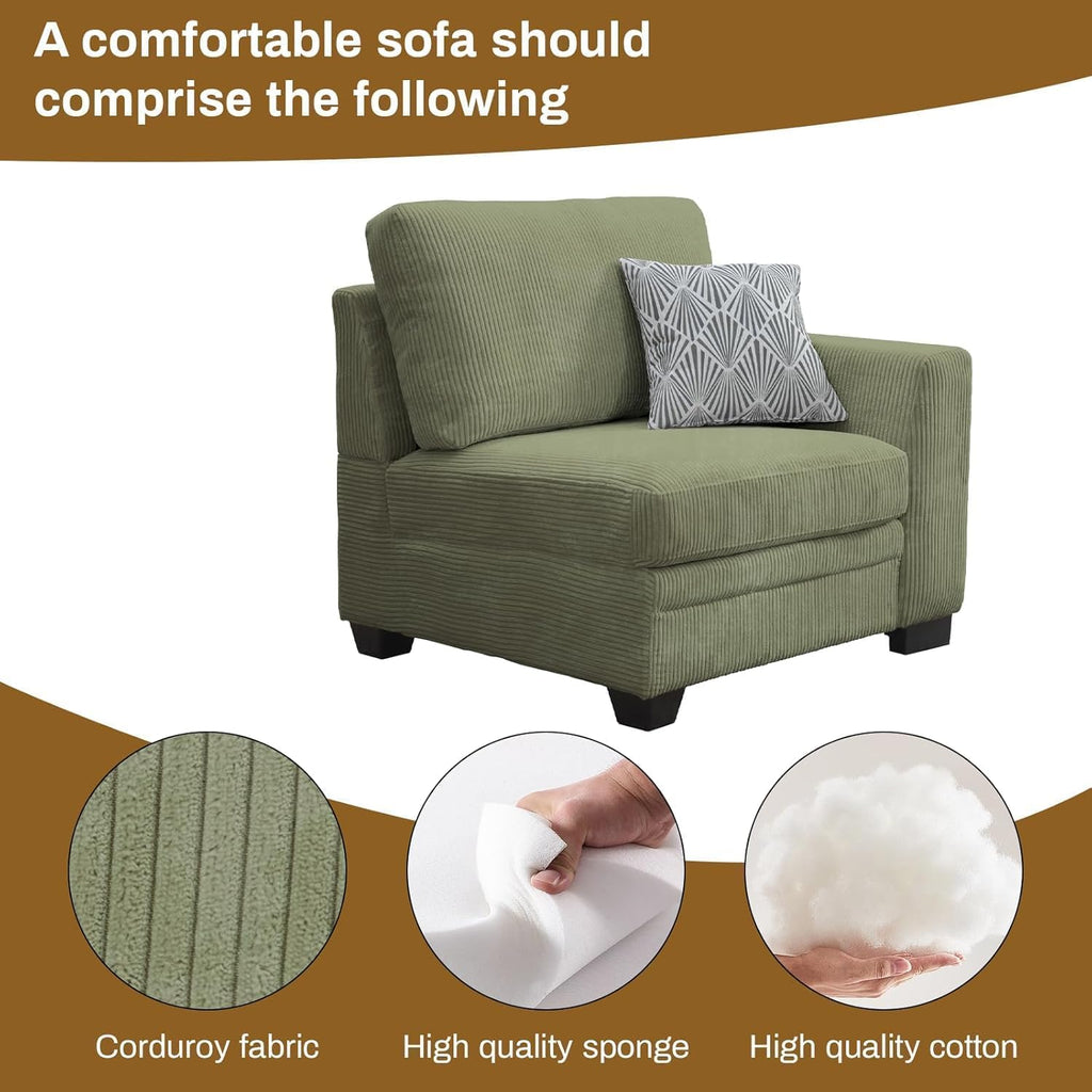 Oversized Modular Sectional Sofa, U/L‐Shaped Reversible Couch with Ottoman, Deep Seat Corduroy Sofa, 13‐Seater, Olive