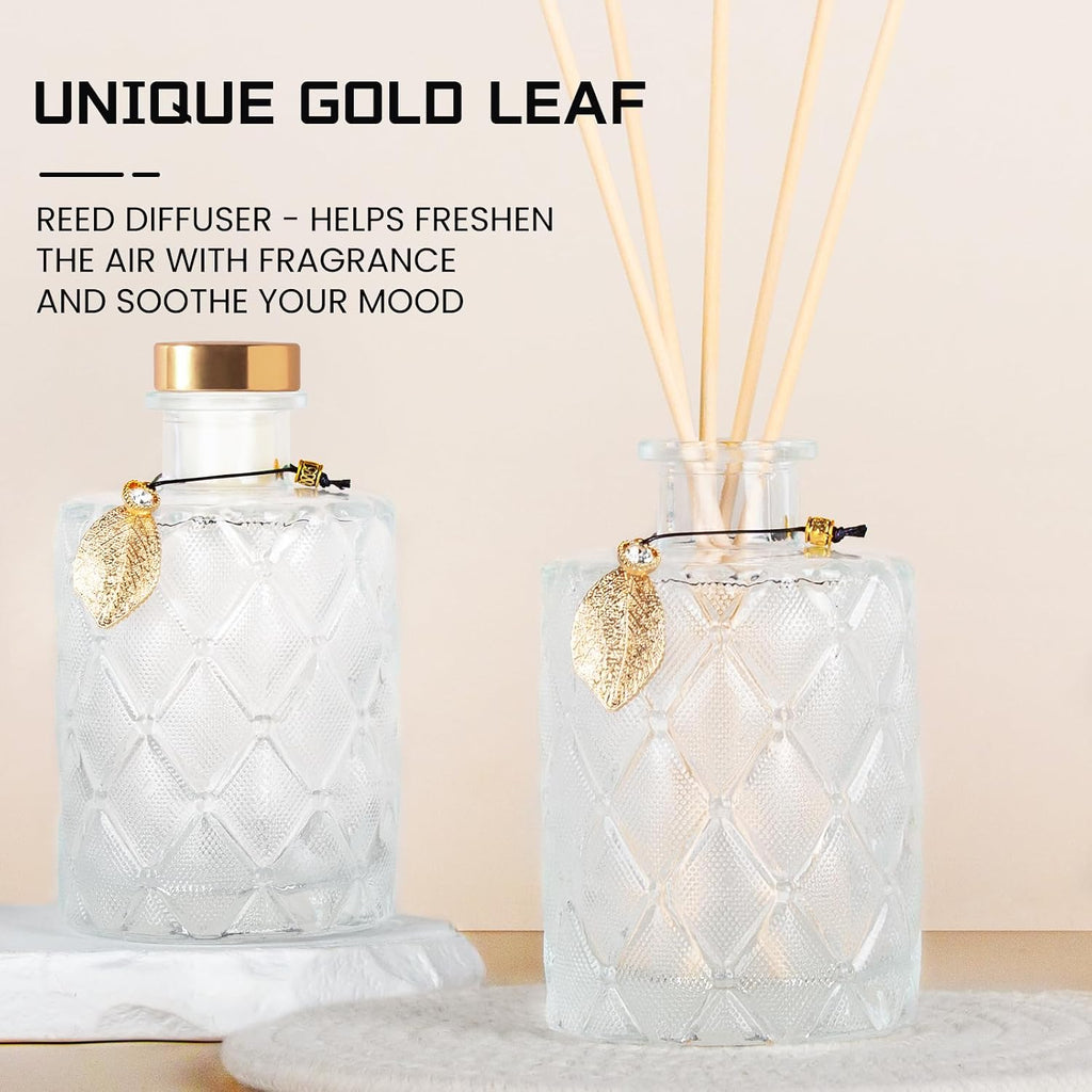 Glass Reed Diffusers Bottles, Diffuser Bottles with Reed Diffuser Sticks, Vintage Embossed Apothecary Style - Set of 6