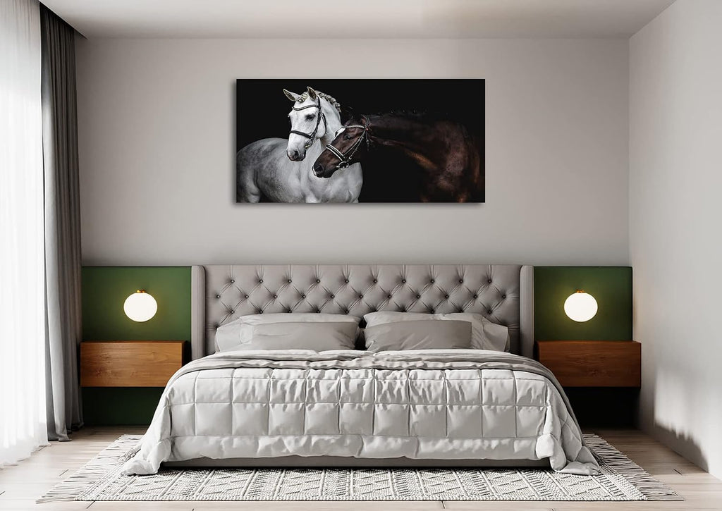 Wall Art Canvas Print Picture White and Brown Horses 1 Panel Wild Animal Painting Artwork Bedroom Office Home Wall